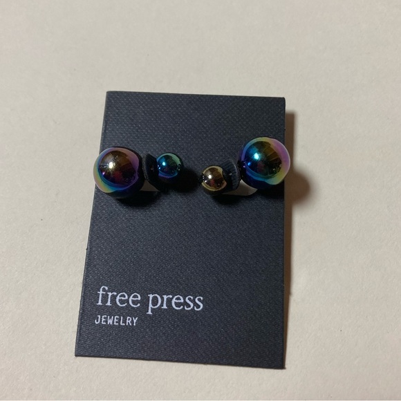 Set of 3 Free Press Earrings Rainbow Iridescent Shiny Finish - One Size NWT - Picture 5 of 10